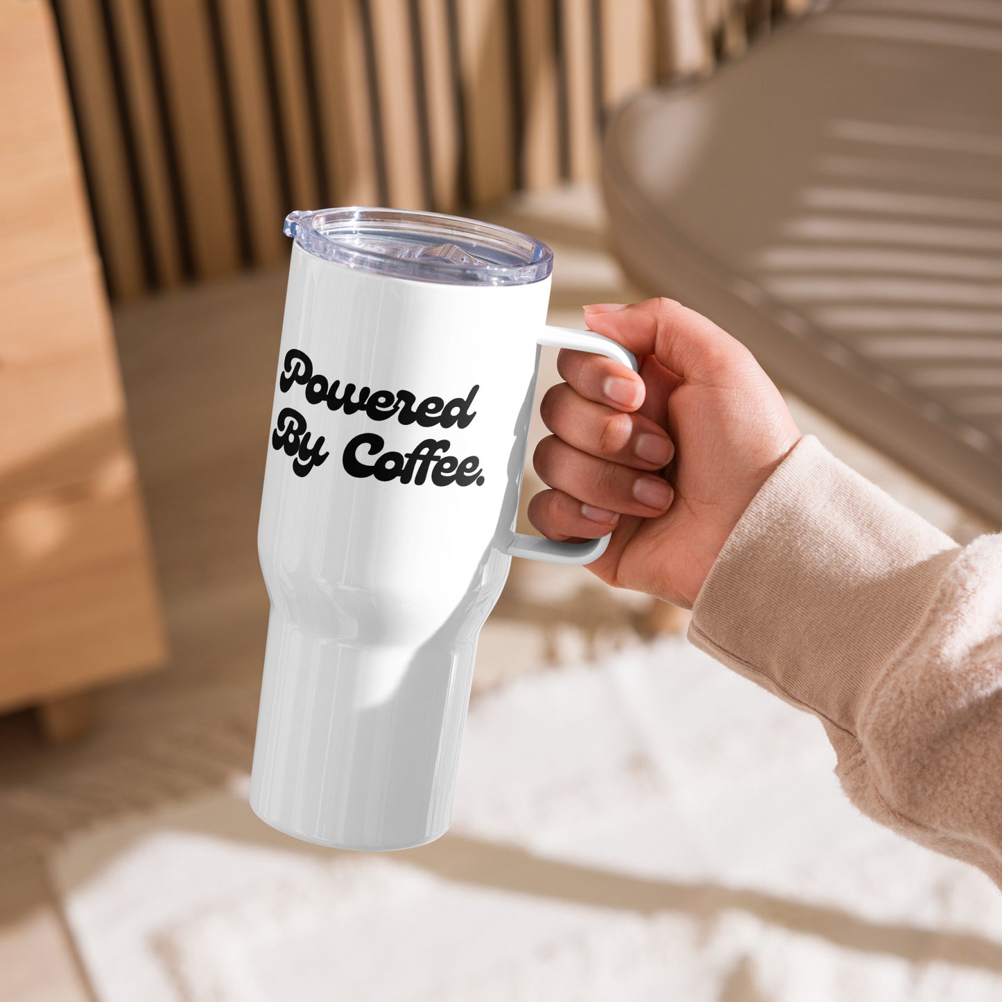 Powered By Coffee Travel Mug With Handle