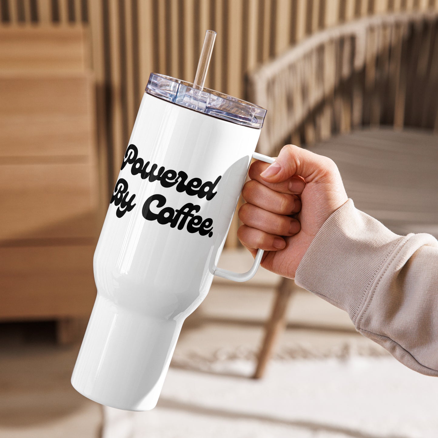 Powered By Coffee Travel Mug With Handle