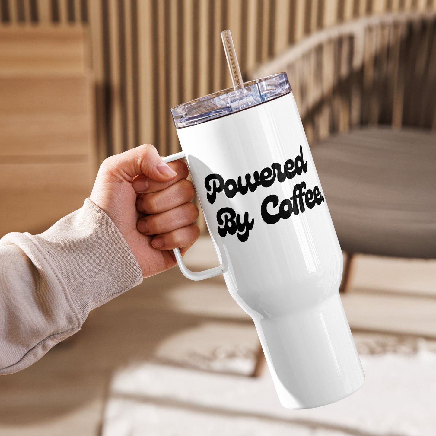 Powered By Coffee Travel Mug With Handle