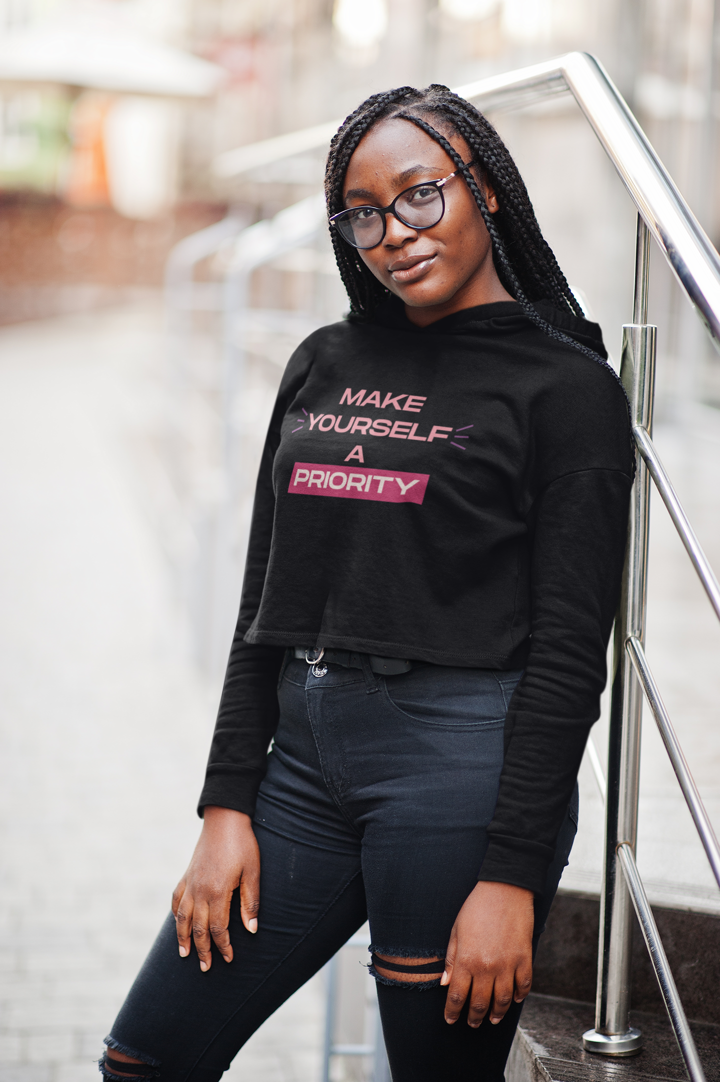 Make Yourself A Priority Crop Hoodie