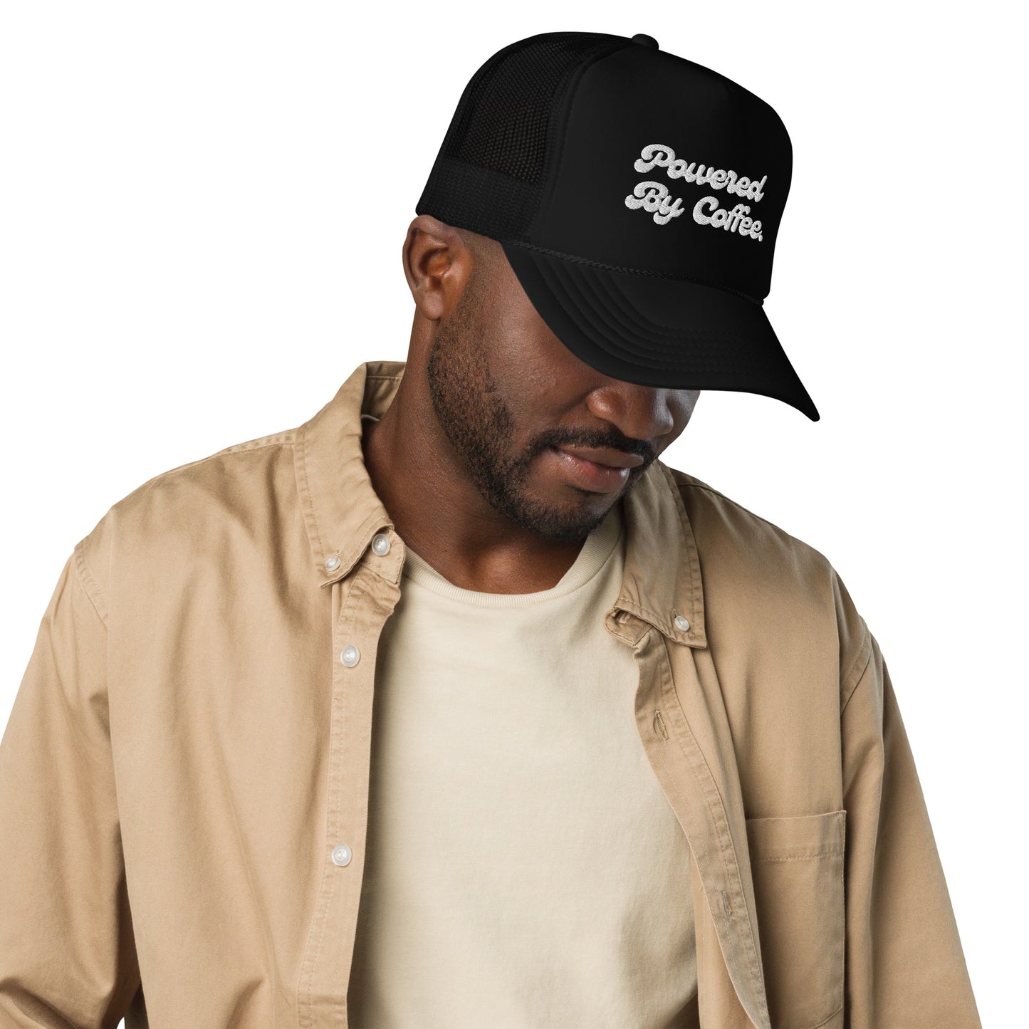 Powered By Coffee Foam trucker hat (white)