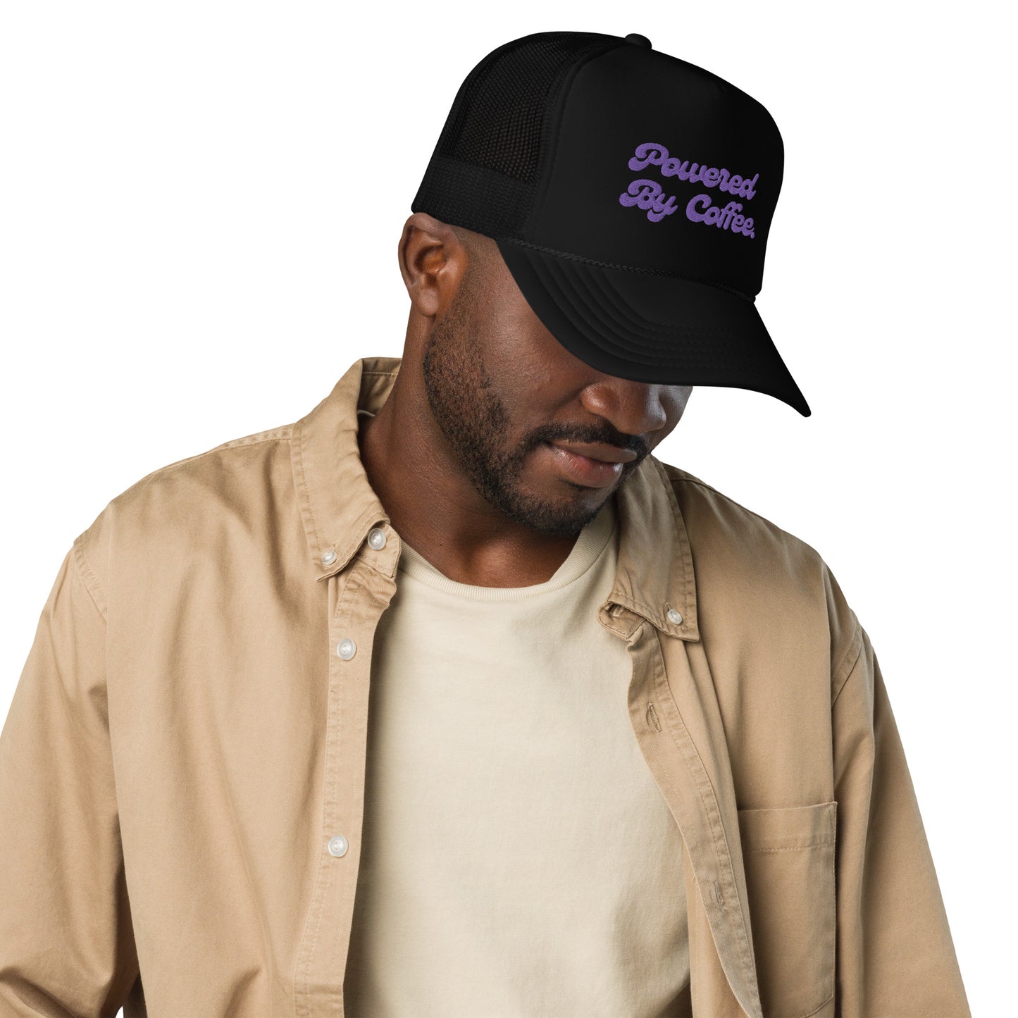Powered By Coffee Foam trucker hat (Purple)