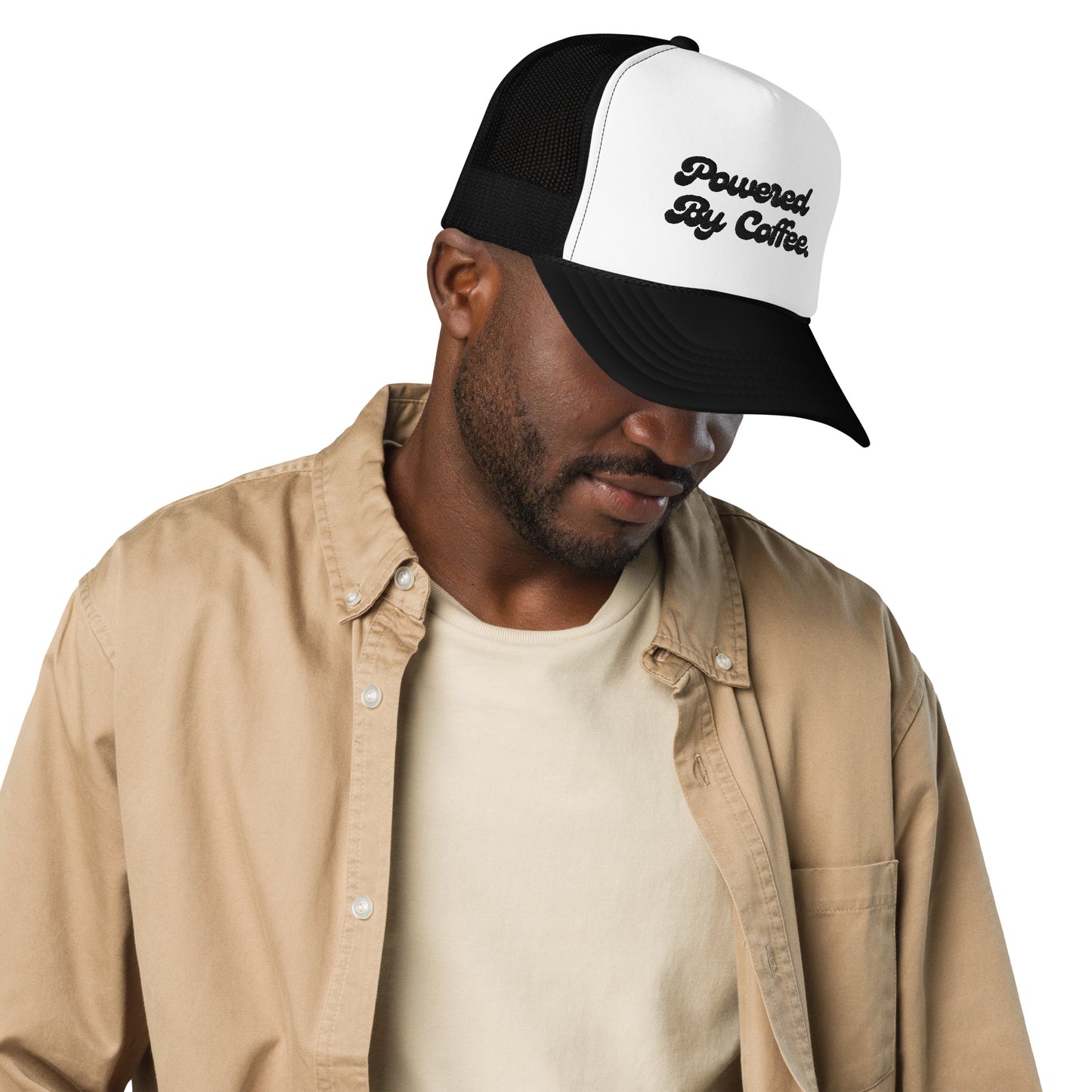 Powered By Coffee Foam trucker hat (Black)