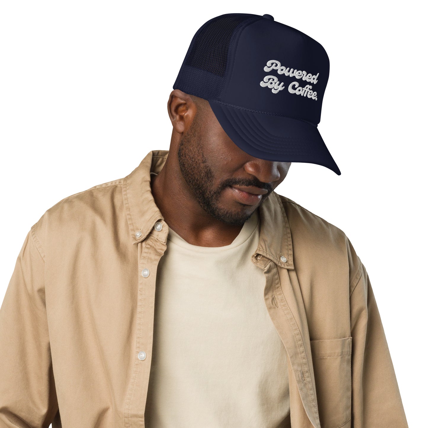 Powered By Coffee Foam trucker hat (white)
