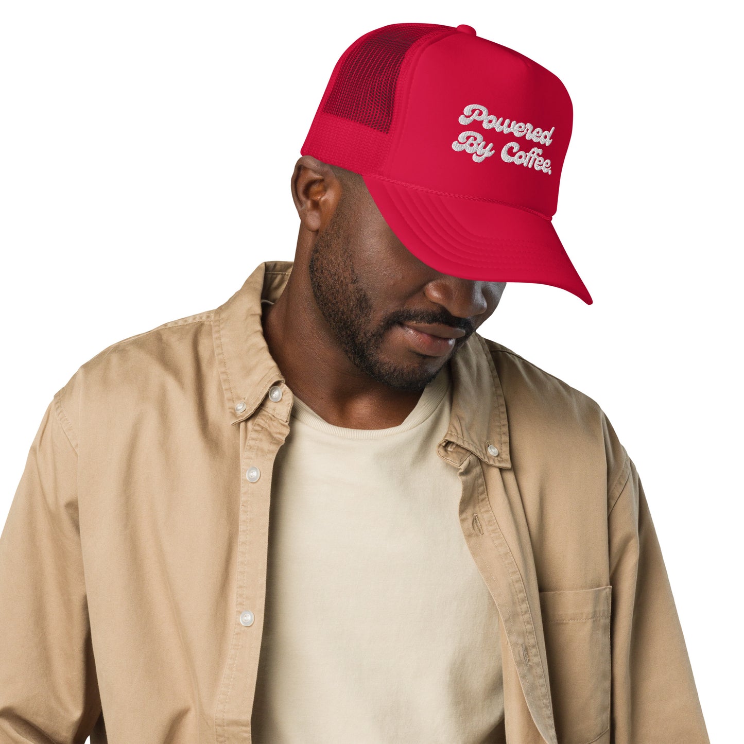 Powered By Coffee Foam trucker hat (white)