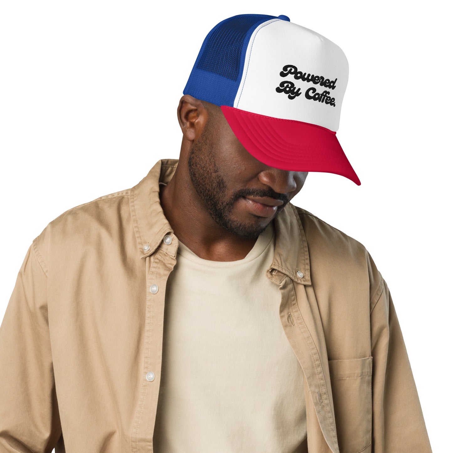 Powered By Coffee Foam trucker hat (Black)
