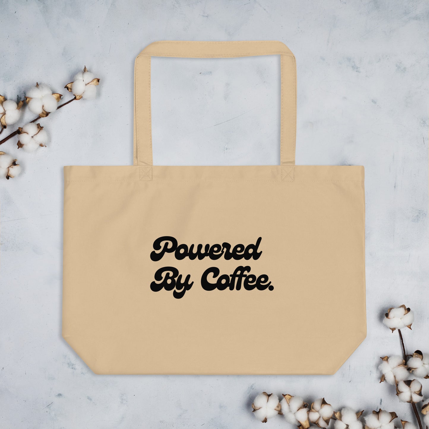 Powered By Coffee Large organic tote bag (Black)