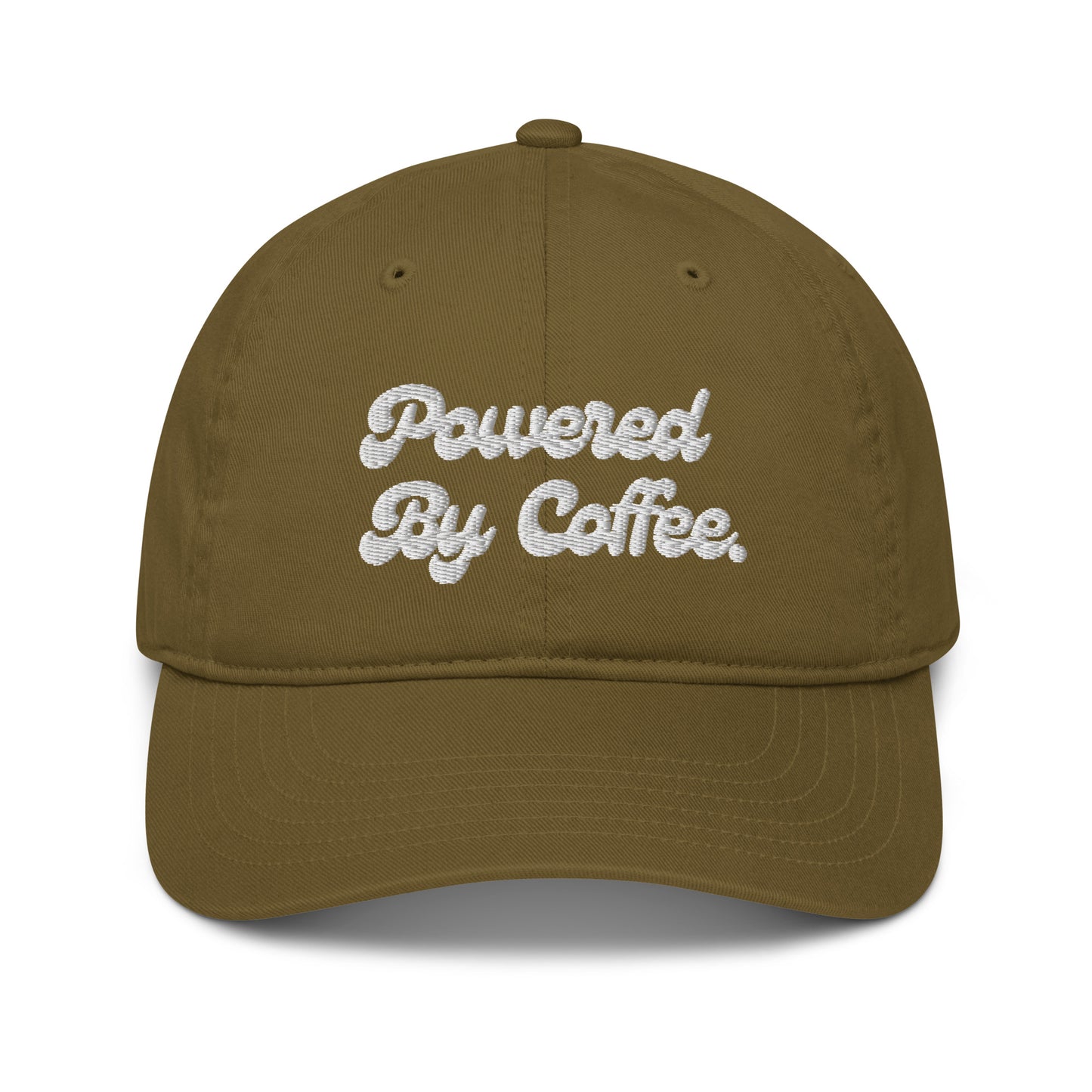 Powered By Coffee Organic dad hat (White)