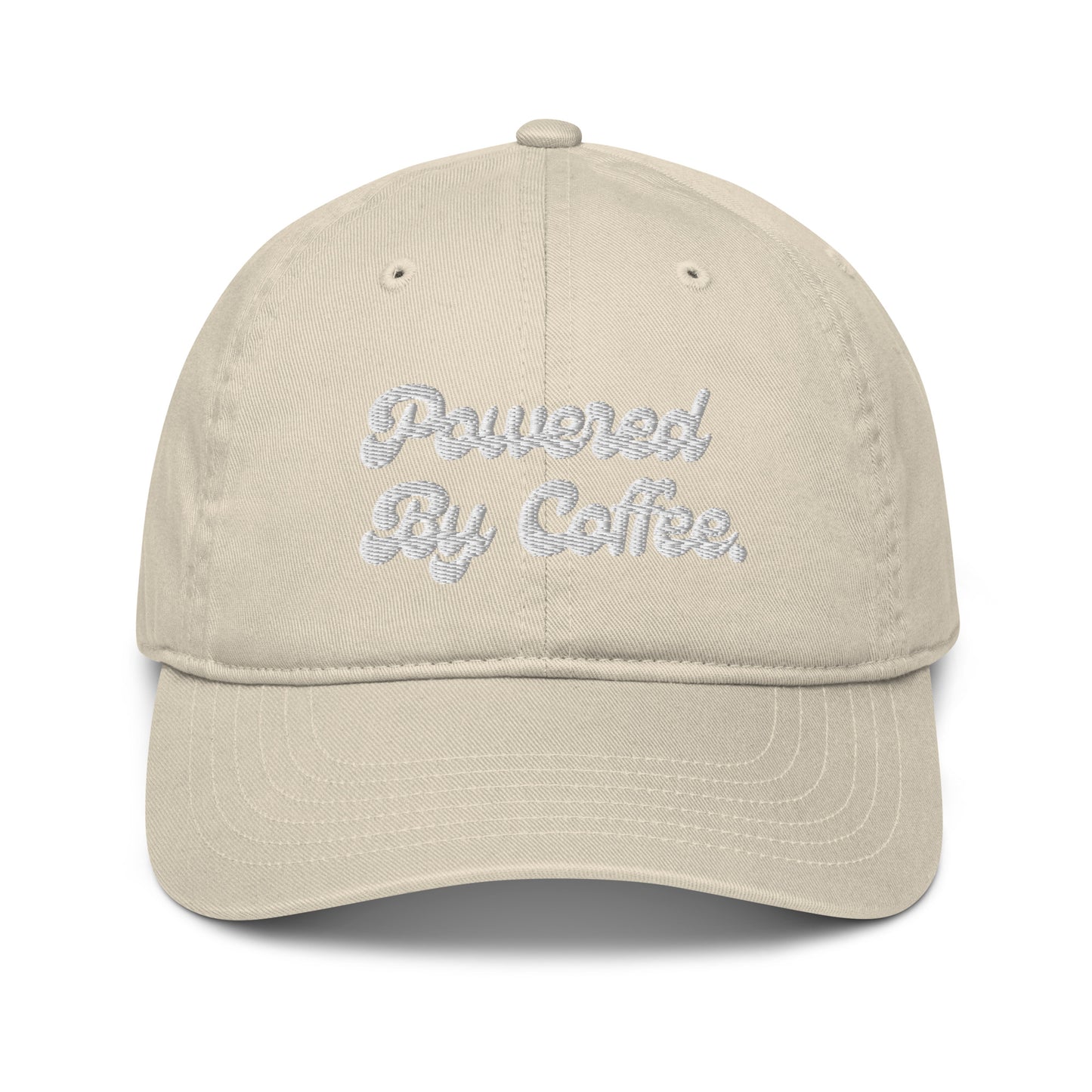 Powered By Coffee Organic dad hat (White)