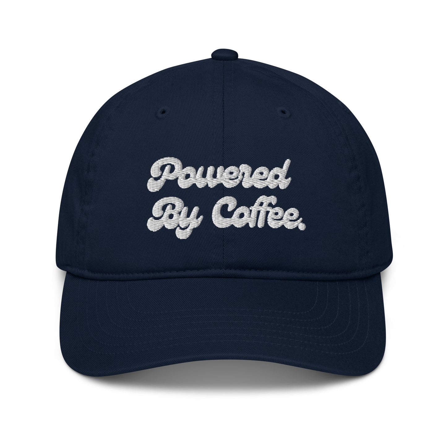 Powered By Coffee Organic dad hat (White)