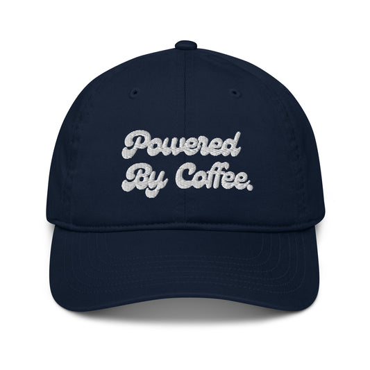 Powered By Coffee Organic dad hat (White)