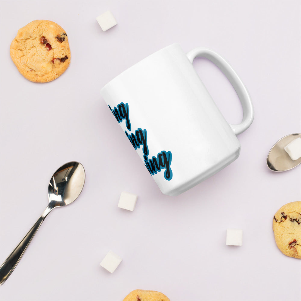 Living Loving Growing White glossy mug