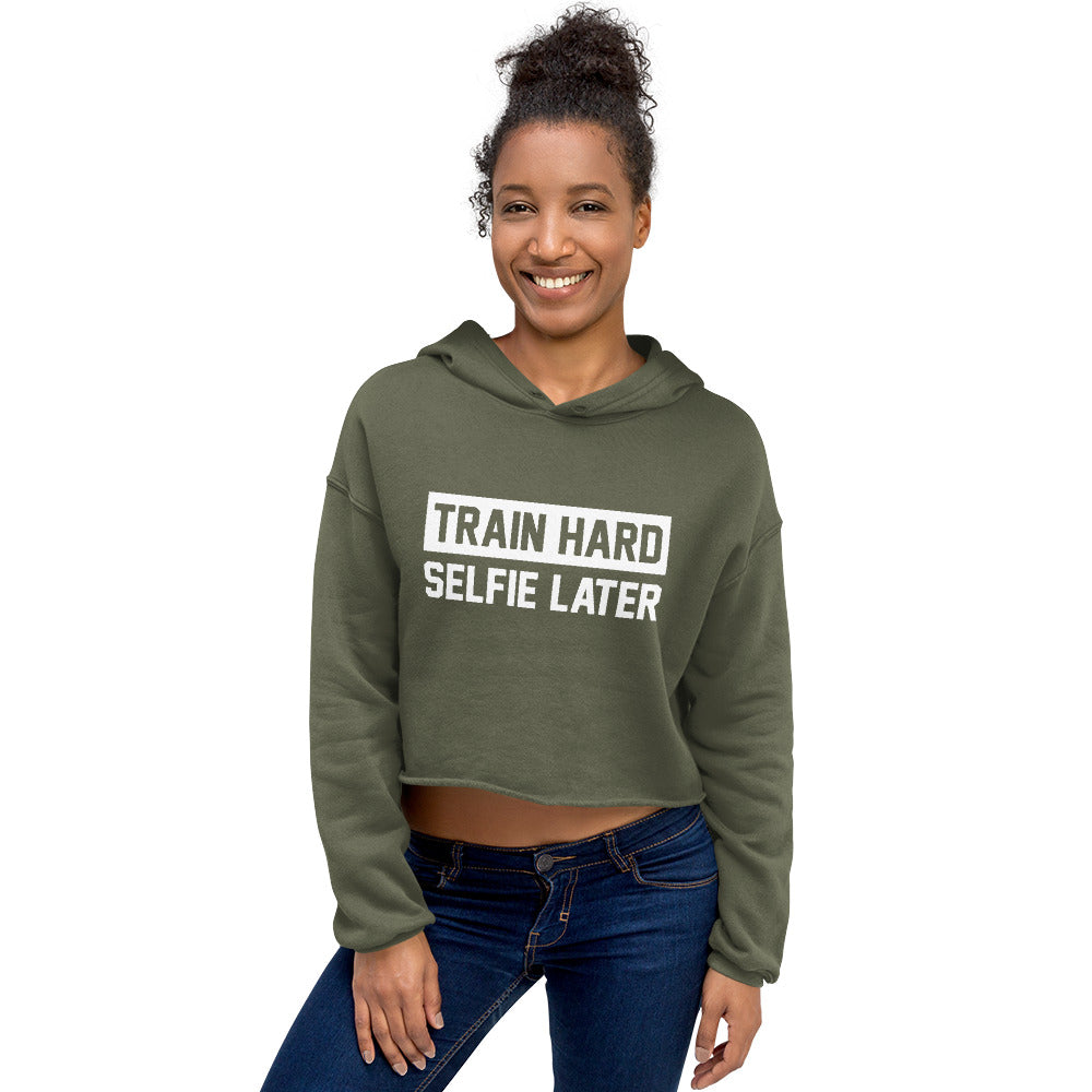 Train Hard Selfie Later Crop Hoodie