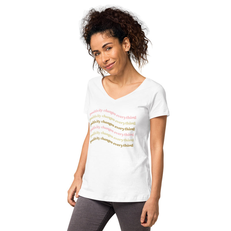Positivity Changes Everything Women’s fitted v-neck t-shirt (Neutral)