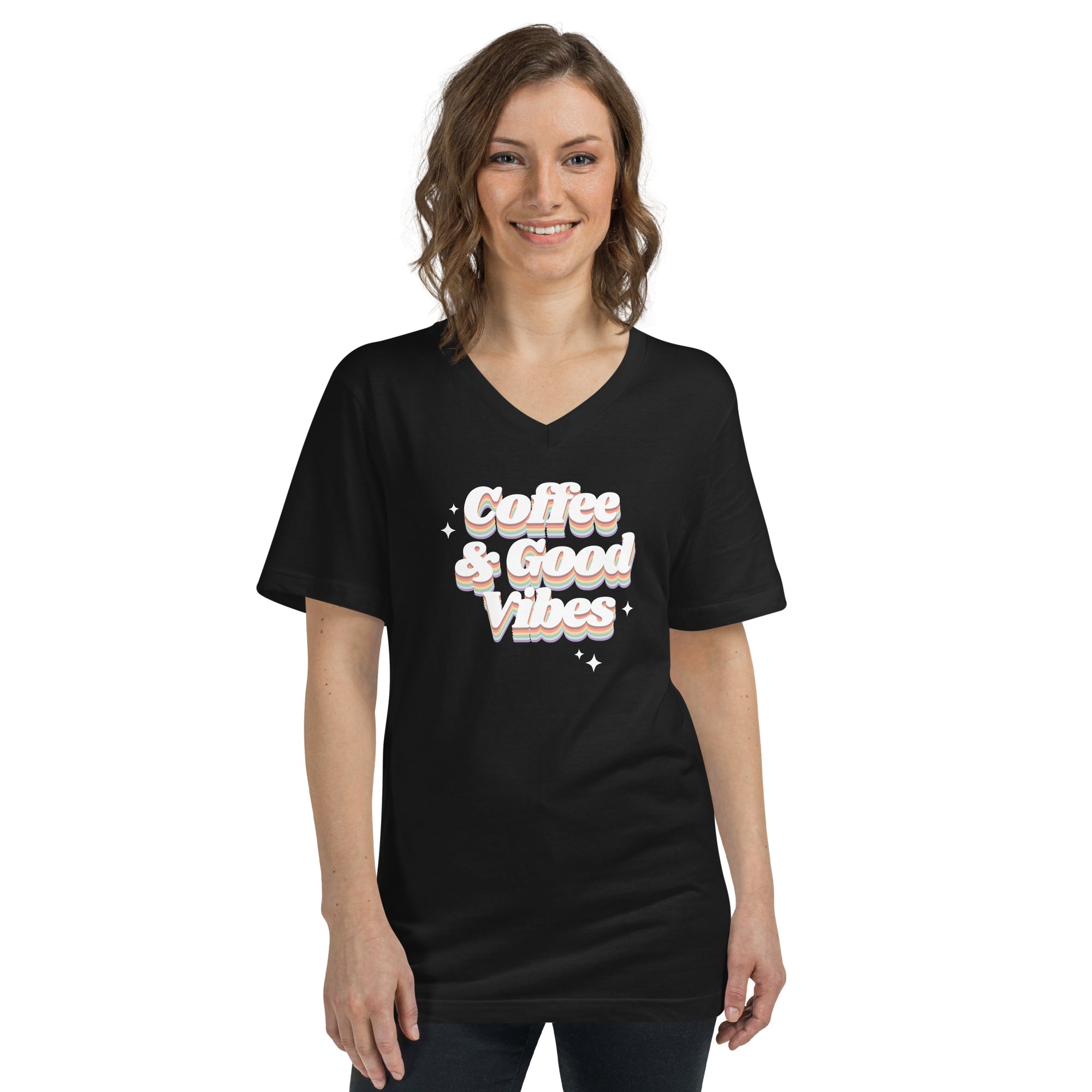 Coffee & Good Vibes Unisex Short Sleeve V-Neck T-Shirt