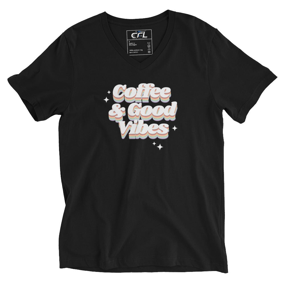 Coffee & Good Vibes Unisex Short Sleeve V-Neck T-Shirt