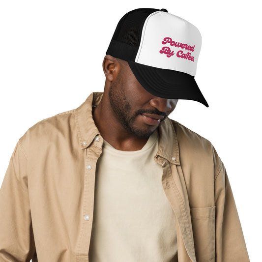 Powered By Coffee Foam trucker hat (Pink)