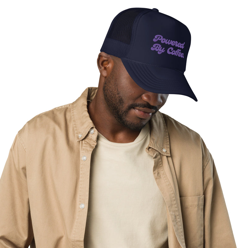 Powered By Coffee Foam trucker hat (Purple)