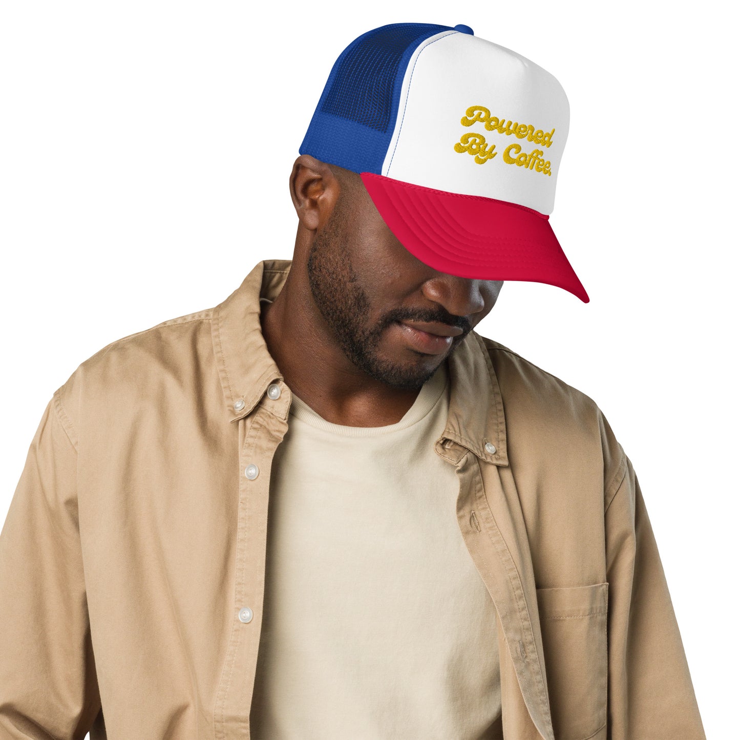 Powered By Coffee Foam trucker hat (Yellow)
