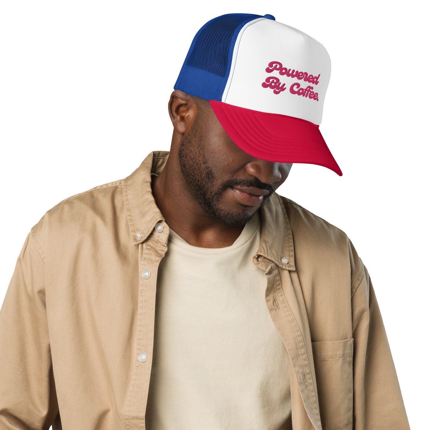 Powered By Coffee Foam trucker hat (Pink)