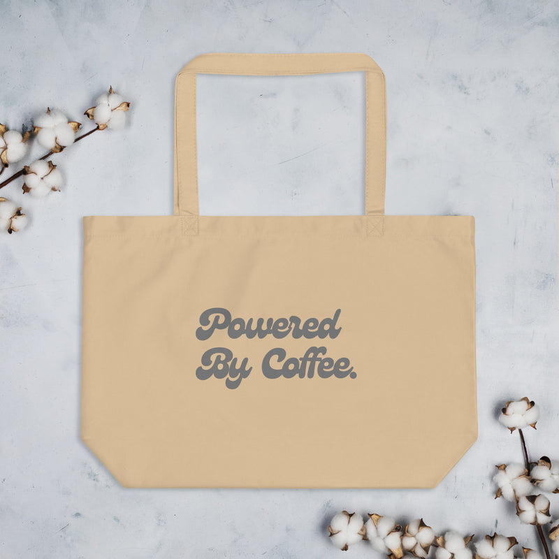 Powered By Coffee Large organic tote bag (Grey)