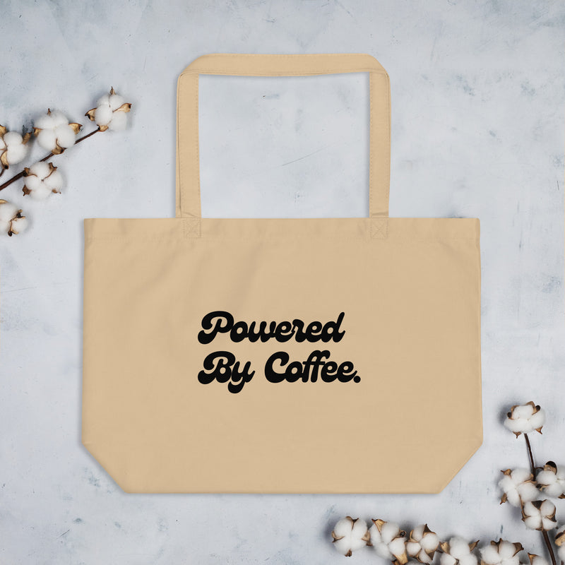 Powered By Coffee Large organic tote bag (Black)