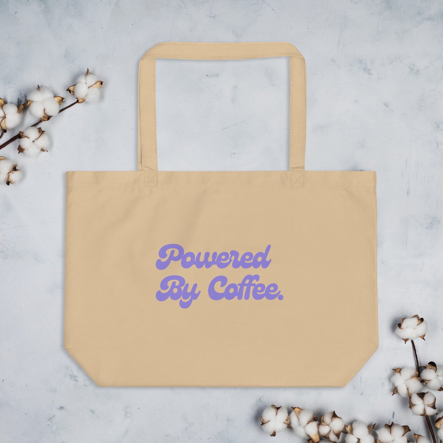 Powered By Coffee Large organic tote bag (Purple)