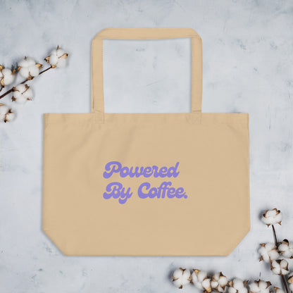 Powered By Coffee Large organic tote bag (Purple)
