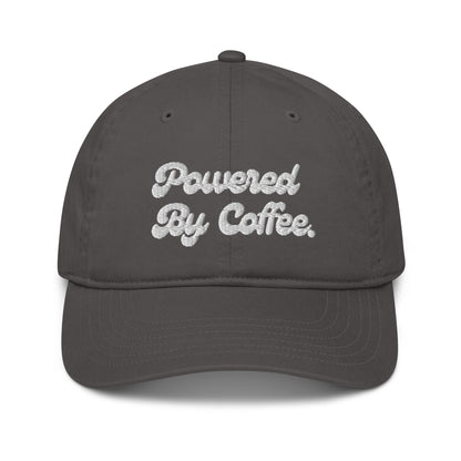 Powered By Coffee Organic dad hat (White)