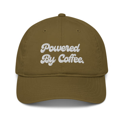 Powered By Coffee Organic dad hat (White)