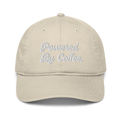 Powered By Coffee Organic dad hat (White)