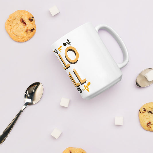 Hello Fall White glossy mug