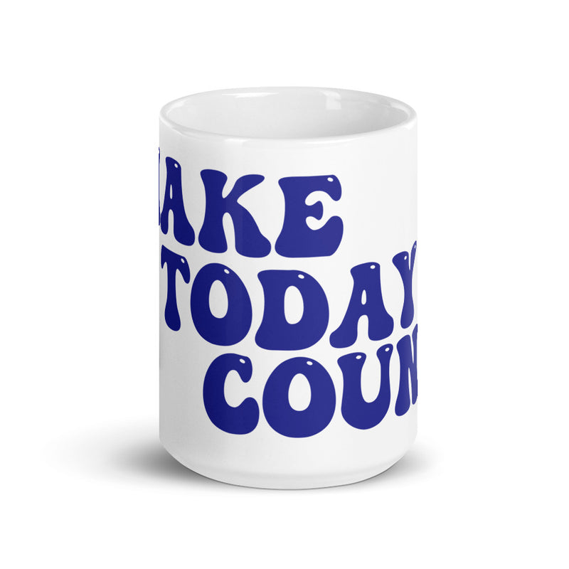 Make Today Count White glossy mug (Blue)