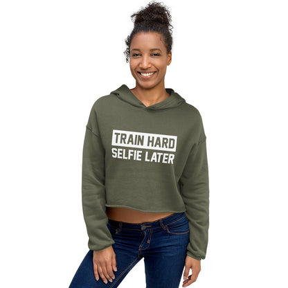 Train Hard Selfie Later Crop Hoodie