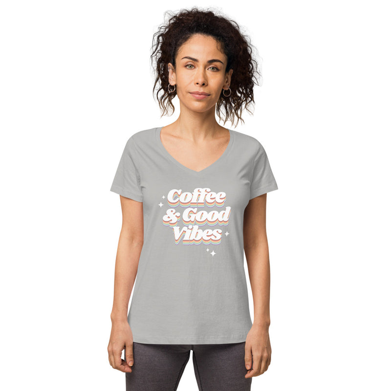 Coffee & Good Vibes Women’s fitted v-neck t-shirt