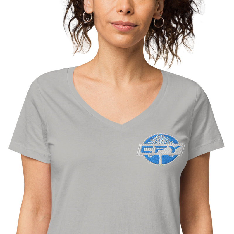 CFY Women’s fitted v-neck t-shirt (white)