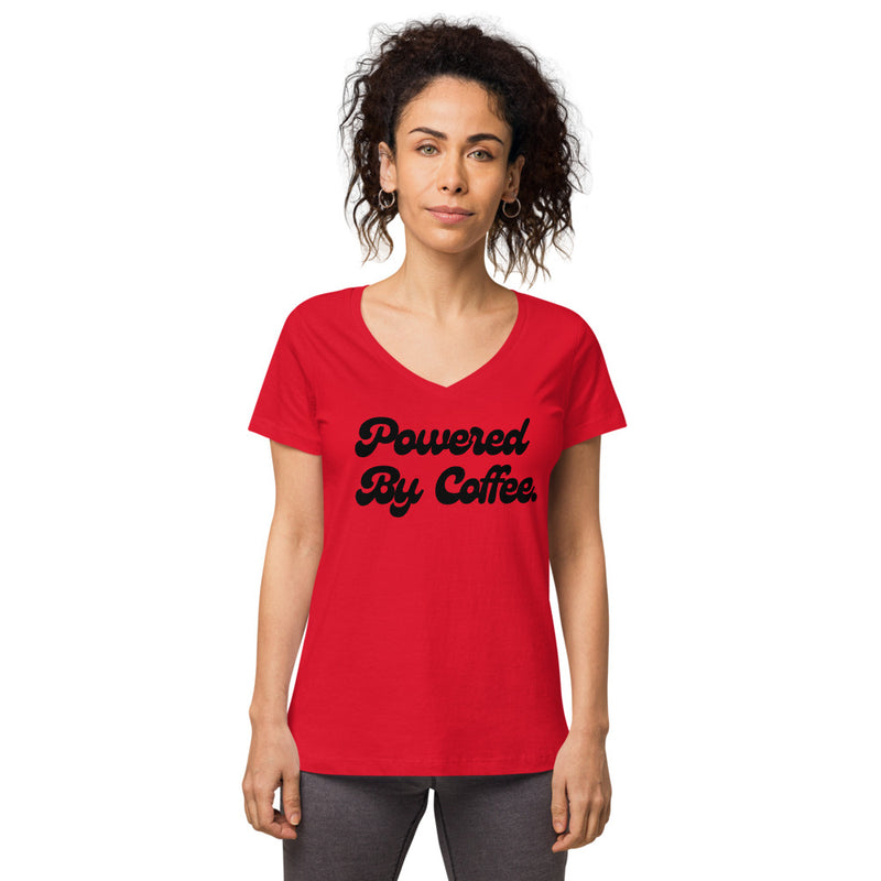 Powered By Coffee Women’s fitted v-neck t-shirt (Black)