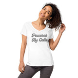 Powered By Coffee Women’s fitted v-neck t-shirt (Grey)